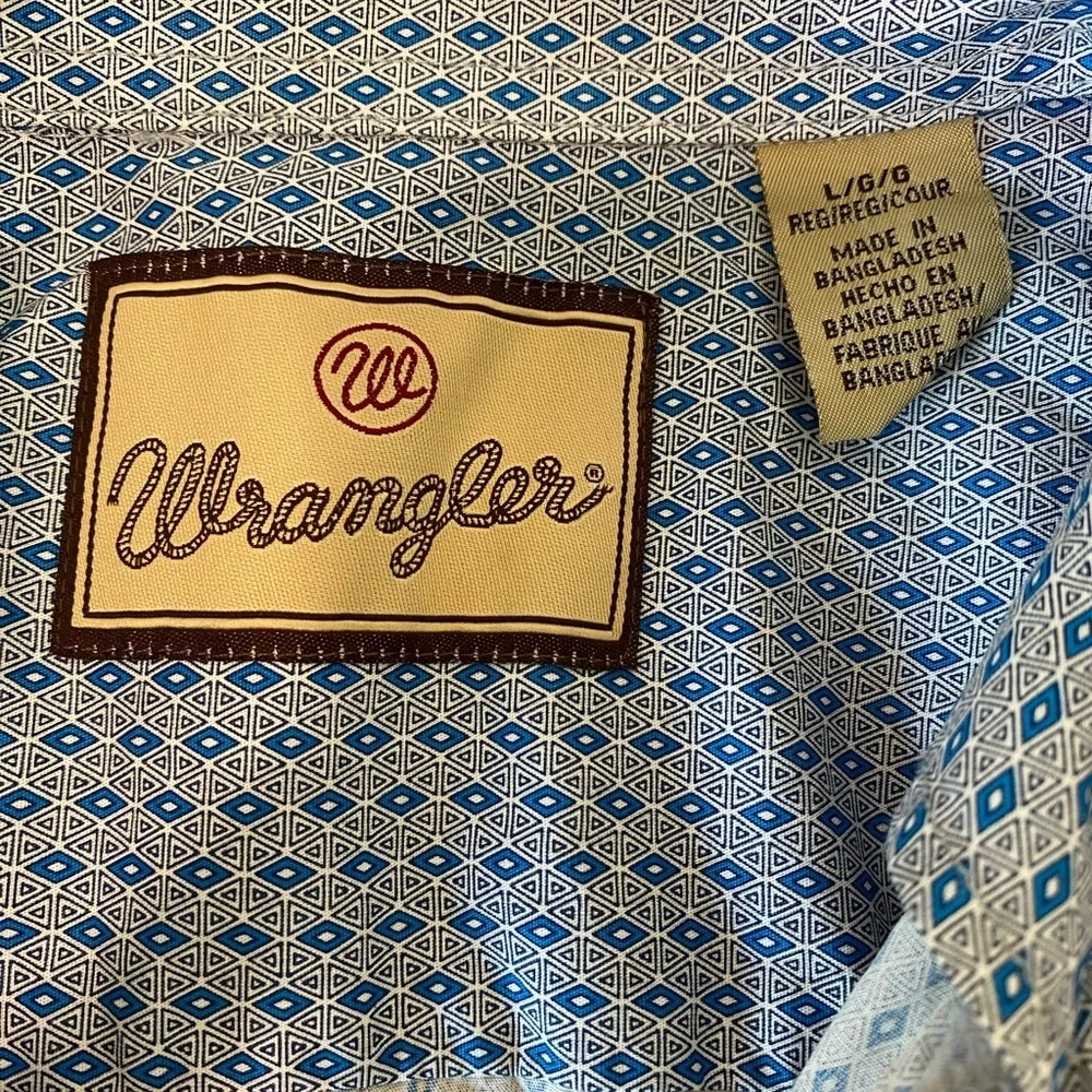 Wrangler Blue Geometric Button-Down Long Sleeve Shirt Boys Size Large
